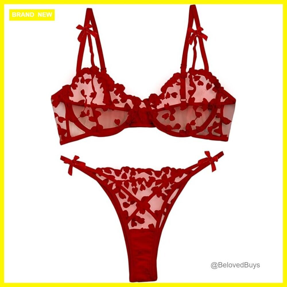 Underwire Push Up Lingerie Set with Sheer Mesh and Embroidery